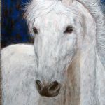 White Horse -  16 x 20 painting size - triple mounted in non standard size, 24 x27 inches distressed silvery/dull gold frame | £200